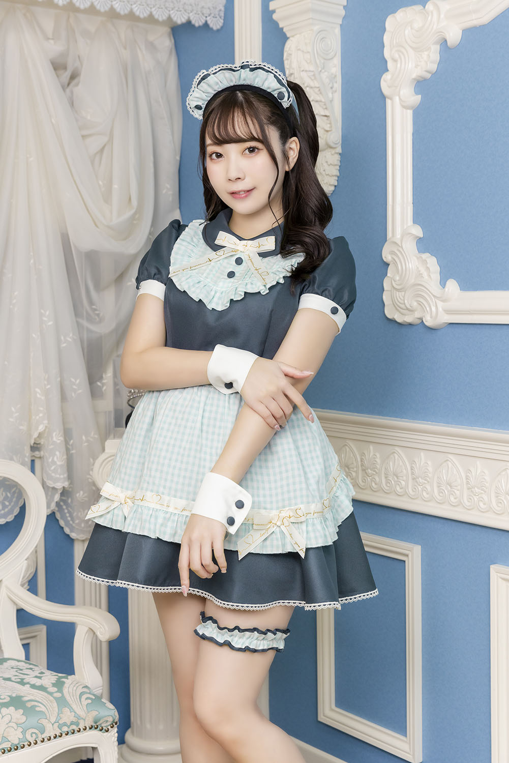 コスプレ バレンタイン メイド リリパレ ベイビーリボンメイド レディース フリーサイズ ブルー【クリアストーン】