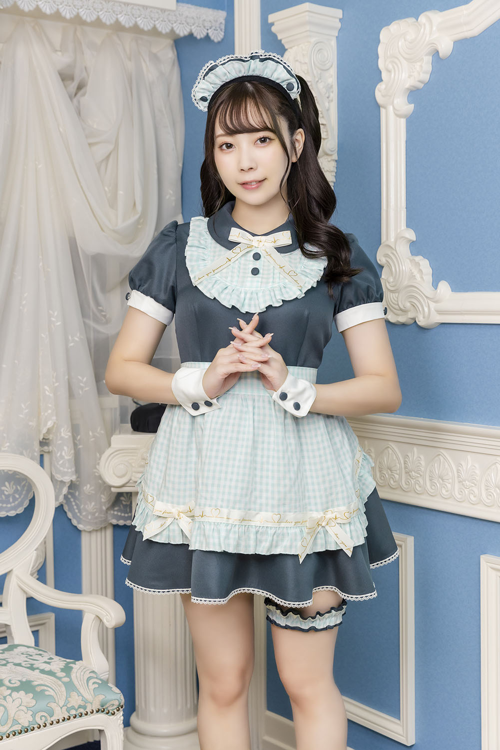 コスプレ バレンタイン メイド リリパレ ベイビーリボンメイド レディース フリーサイズ ブルー【クリアストーン】