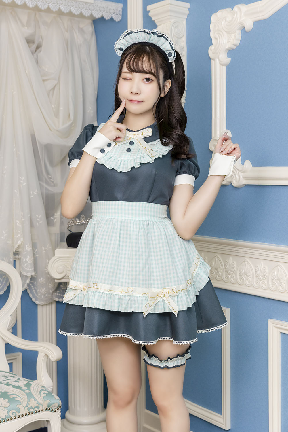 コスプレ バレンタイン メイド リリパレ ベイビーリボンメイド レディース フリーサイズ ブルー【クリアストーン】