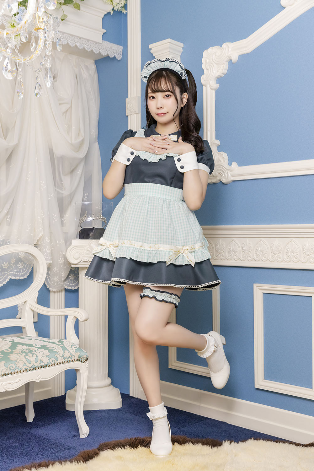 コスプレ バレンタイン メイド リリパレ ベイビーリボンメイド レディース フリーサイズ ブルー【クリアストーン】