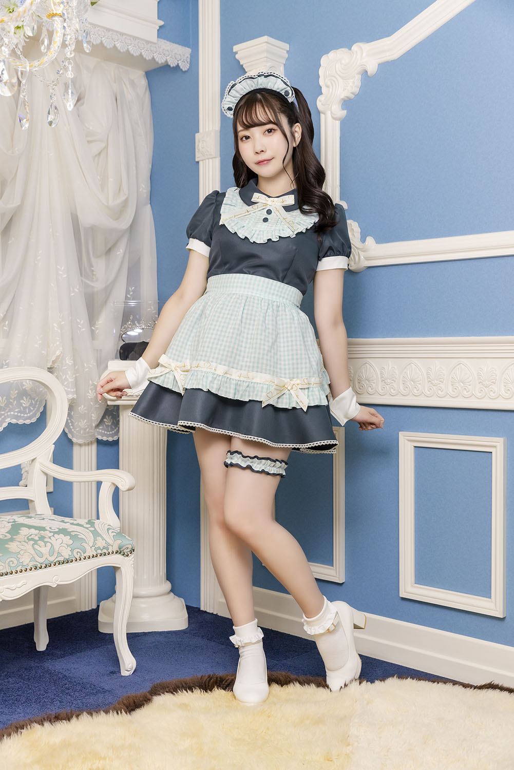 コスプレ バレンタイン メイド リリパレ ベイビーリボンメイド レディース フリーサイズ ブルー【クリアストーン】