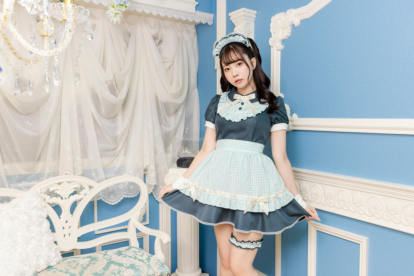 コスプレ バレンタイン メイド リリパレ ベイビーリボンメイド レディース フリーサイズ ブルー【クリアストーン】