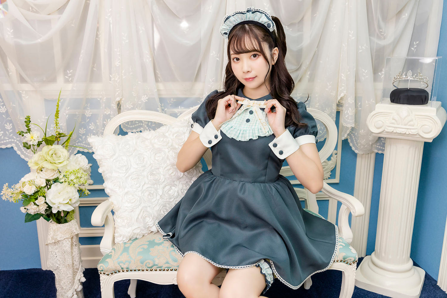 コスプレ バレンタイン メイド リリパレ ベイビーリボンメイド レディース フリーサイズ ブルー【クリアストーン】
