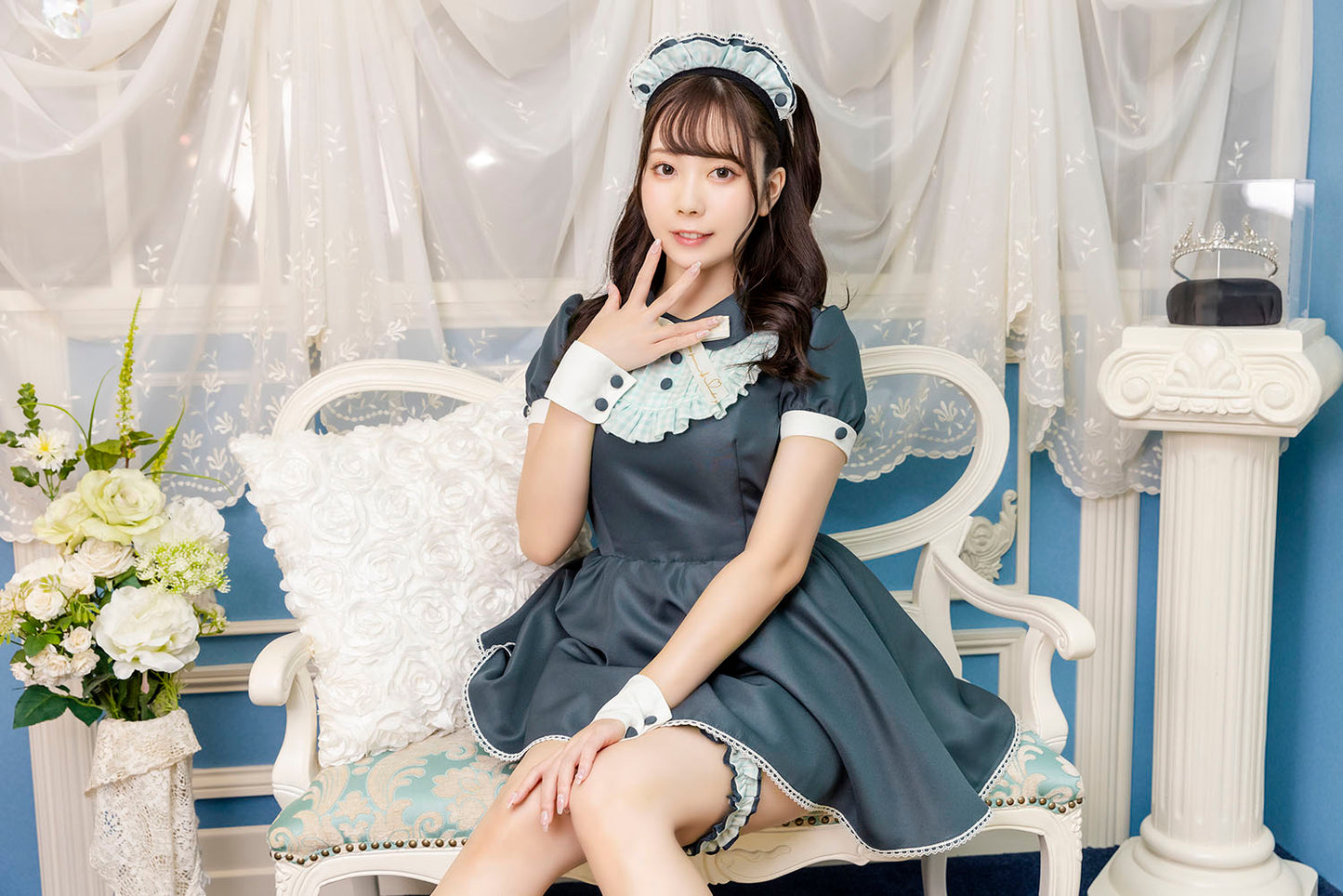 コスプレ バレンタイン メイド リリパレ ベイビーリボンメイド レディース フリーサイズ ブルー【クリアストーン】