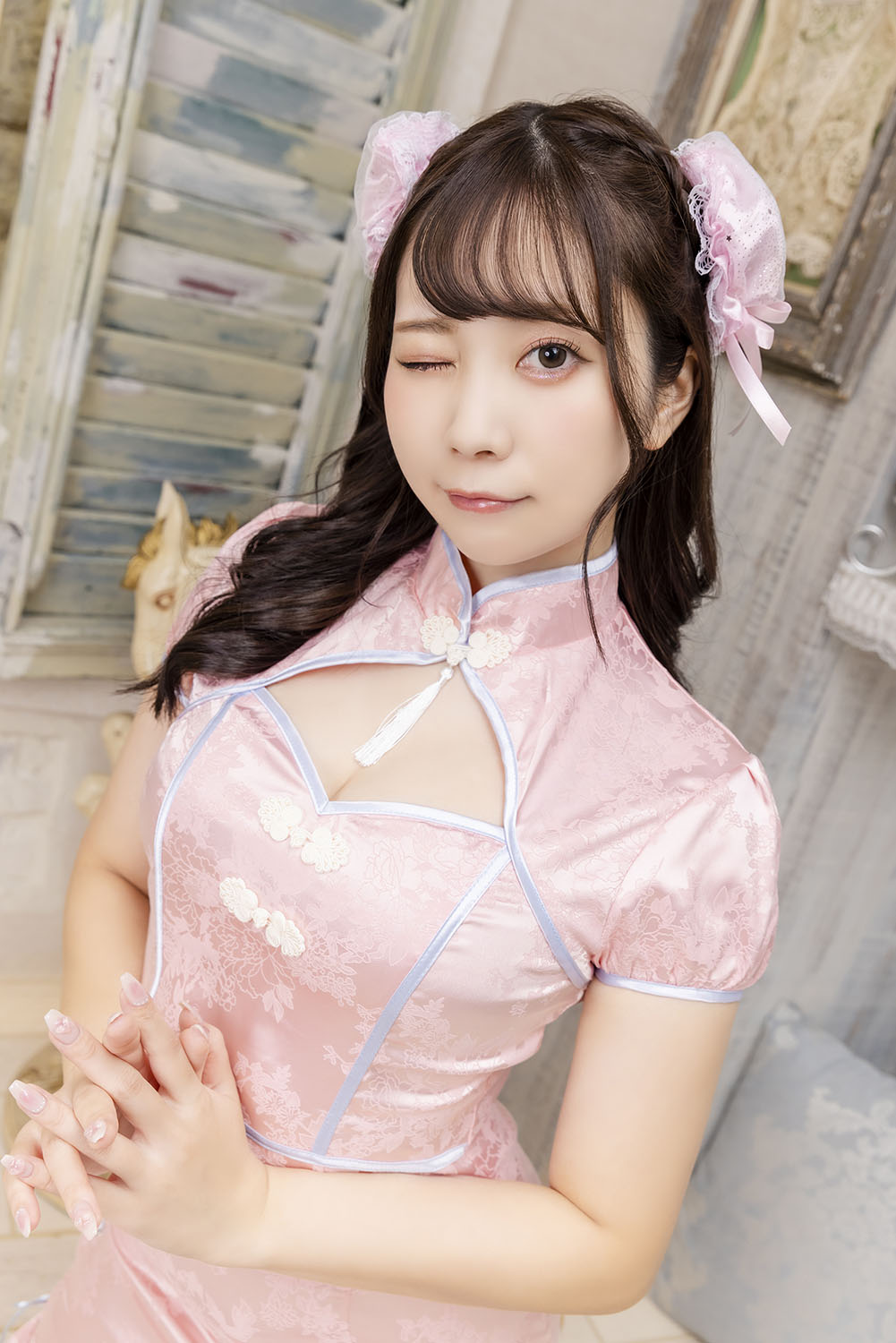 コスプレ小物 チャイナ トゥインクルお団子カバー リリパレ レディース フリーサイズ ブルー/ピンク【クリアストーン】