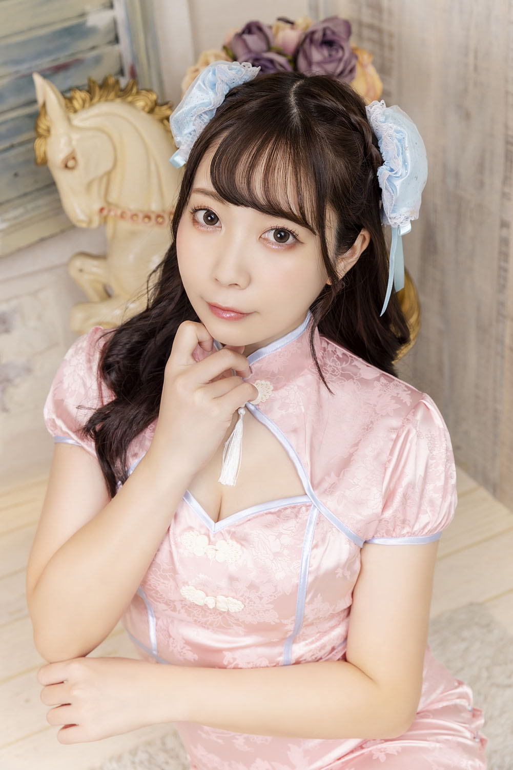 コスプレ小物 チャイナ トゥインクルお団子カバー リリパレ レディース フリーサイズ ブルー/ピンク【クリアストーン】