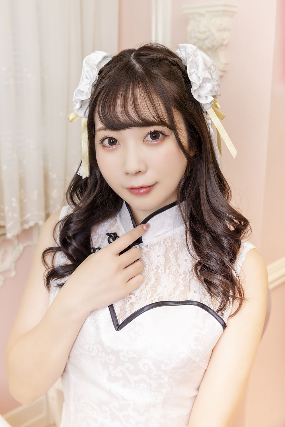 コスプレ小物 チャイナ チャイナお団子カバー リリパレ レディース フリーサイズ ホワイト/ピンク【クリアストーン】