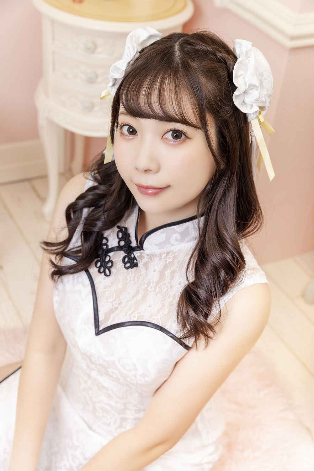 コスプレ小物 チャイナ チャイナお団子カバー リリパレ レディース フリーサイズ ホワイト/ピンク【クリアストーン】