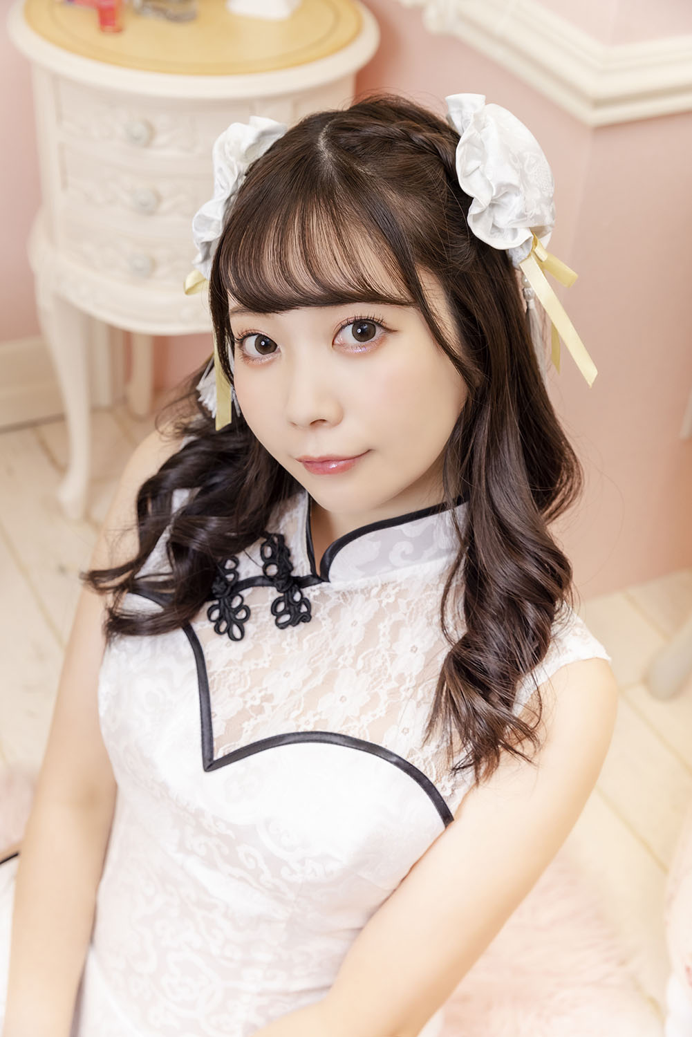 コスプレ小物 チャイナ チャイナお団子カバー リリパレ レディース フリーサイズ ホワイト/ピンク【クリアストーン】