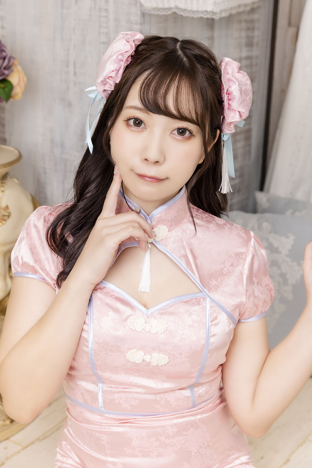 コスプレ小物 チャイナ チャイナお団子カバー リリパレ レディース フリーサイズ ホワイト/ピンク【クリアストーン】