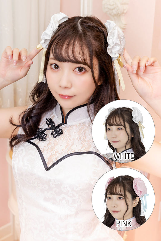 コスプレ小物 チャイナ チャイナお団子カバー リリパレ レディース フリーサイズ ホワイト/ピンク【クリアストーン】