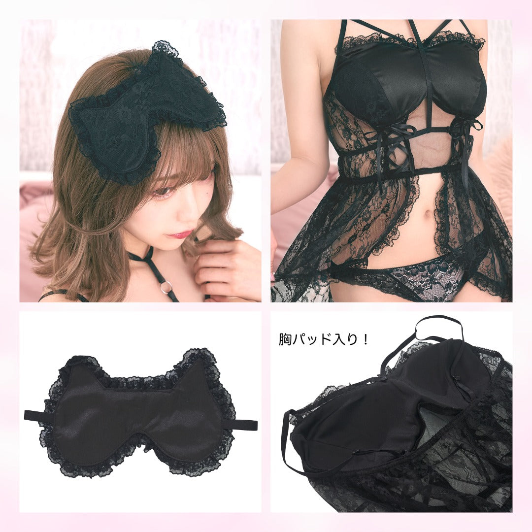 コスプレ ベビードール poppy doll ノワールキャット レディース フリーサイズ ブラック【クリアストーン】