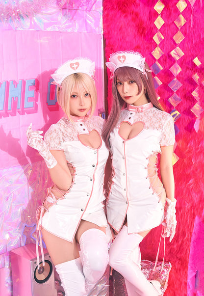 コスプレ ナース ねこ シュガーウィップ エナメルキャットナース レディース フリーサイズ ブラック/ホワイト【クリアストーン】♡