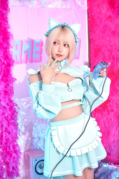 コスプレ ねこ ジャージ シュガーウィップ 猫耳ジャージメイド レディース フリーサイズ ブルー/ブラック 【クリアストーン】♡