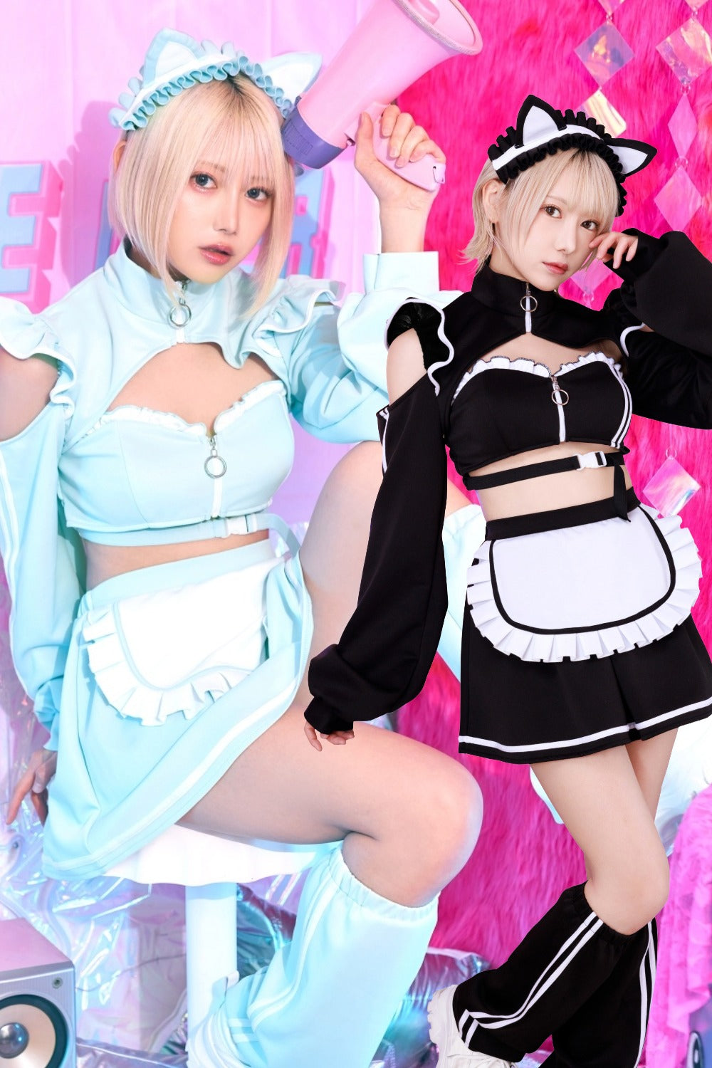 コスプレ ねこ ジャージ シュガーウィップ 猫耳ジャージメイド レディース フリーサイズ ブルー/ブラック 【クリアストーン】♡