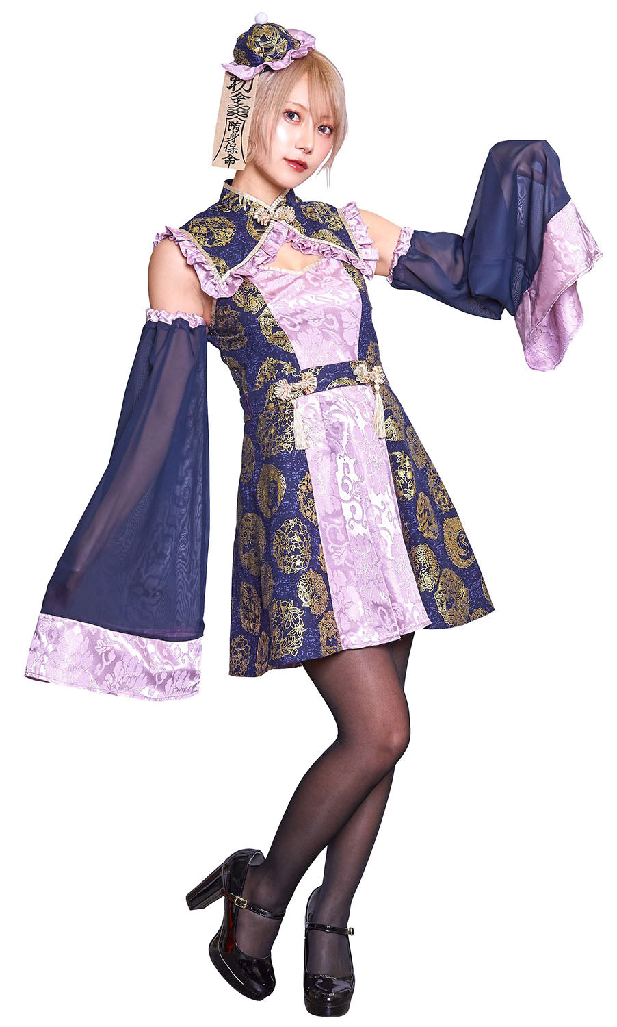 《篠崎こころちゃん着用》 コスプレ ハロウィン 和風 ハイカラニズム キョンシー レディース フリーサイズ パープル【クリアストーン】♡