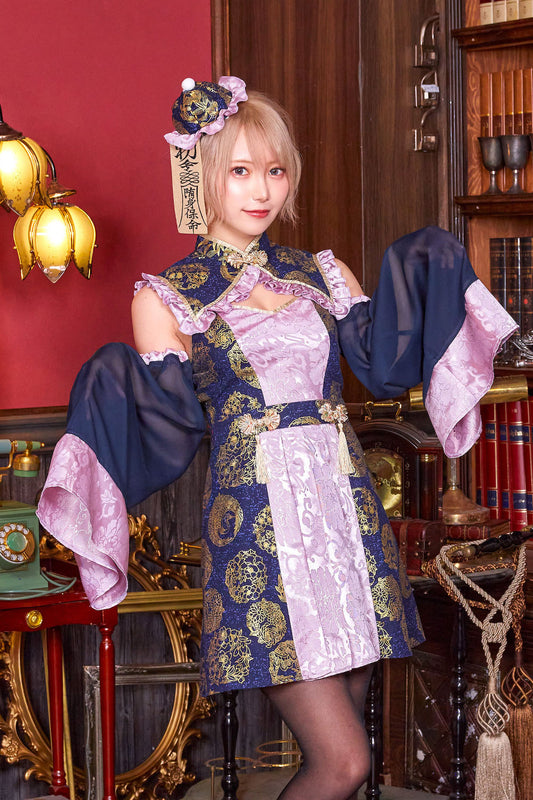 《篠崎こころちゃん着用》 コスプレ ハロウィン 和風 ハイカラニズム キョンシー レディース フリーサイズ パープル【クリアストーン】♡