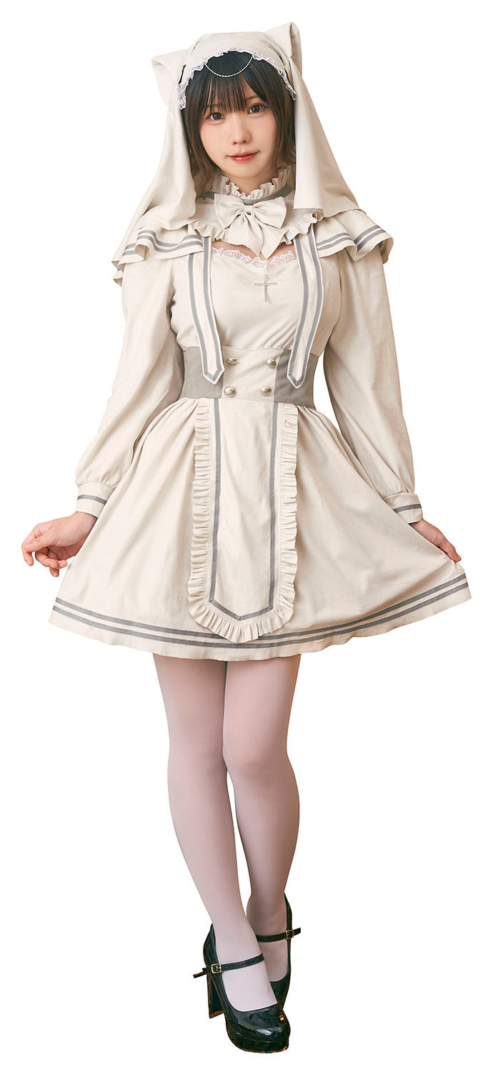 《えなこちゃん着用》コスプレ ハロウィン ねこ シスター ダスティコンフィ ネコシスター レディース フリーサイズ アイボリー【クリアストーン】