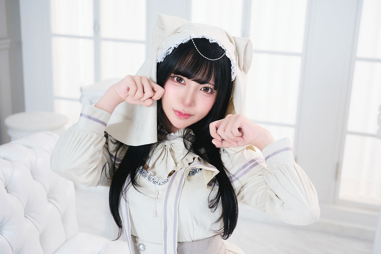 コスプレ ハロウィン ねこ シスター ダスティコンフィ ネコシスター レディース フリーサイズ アイボリー【クリアストーン】♡