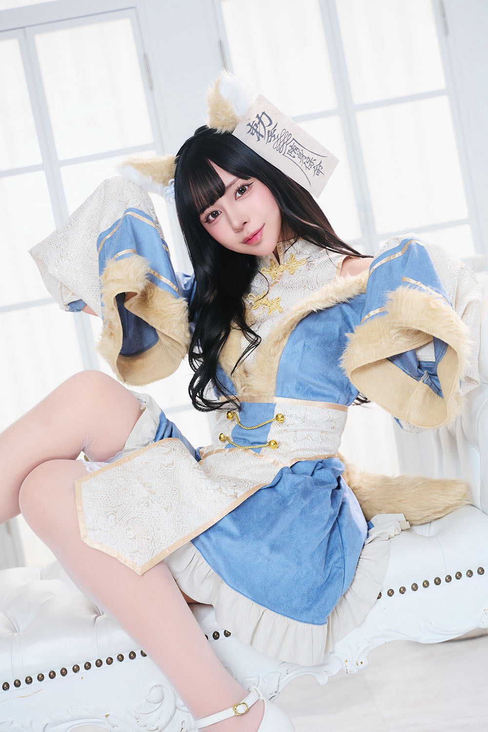 コスプレ ハロウィン 狐 キョンシー ダスティコンフィ キツネキョンシー レディース フリーサイズ ブルー/ピンク【クリアストーン】♡