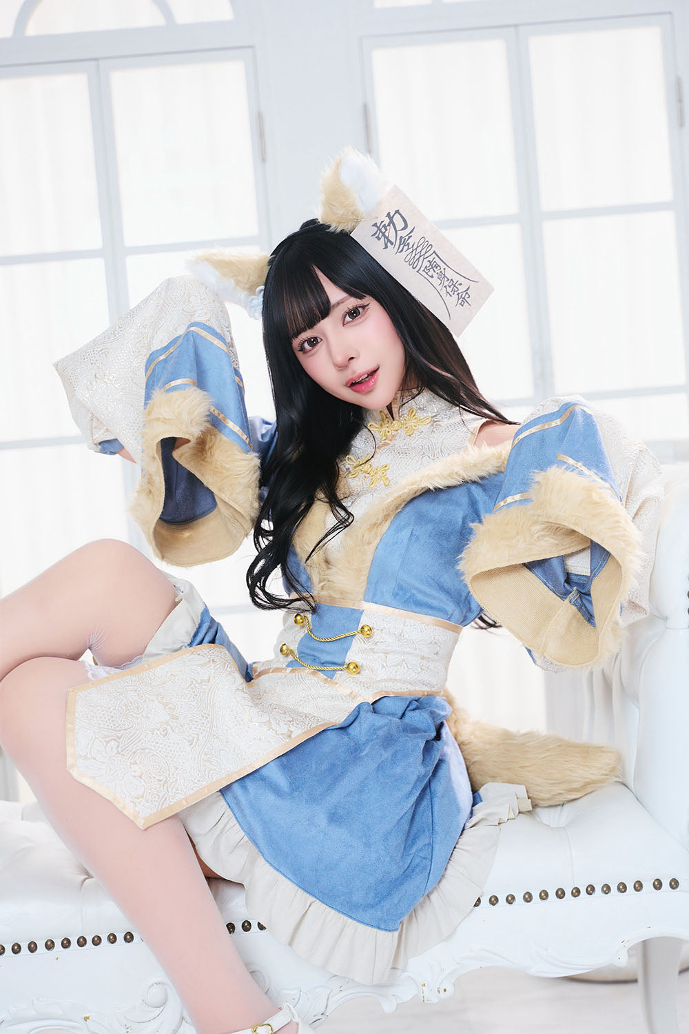 コスプレ ハロウィン 狐 キョンシー ダスティコンフィ キツネキョンシー レディース フリーサイズ ブルー/ピンク【クリアストーン】♡