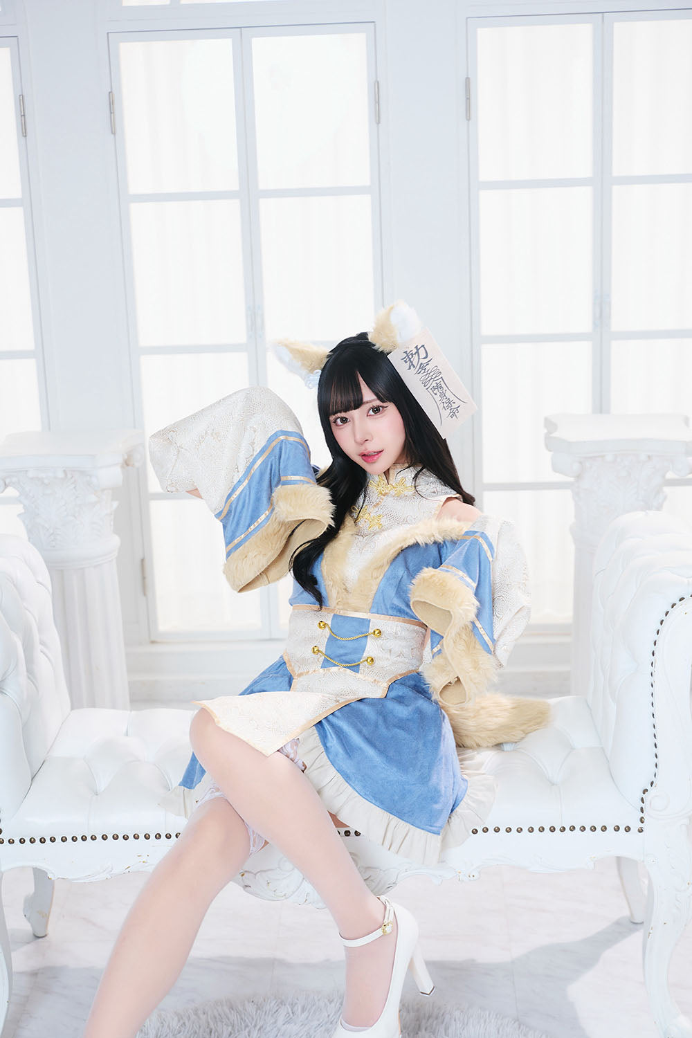 コスプレ ハロウィン 狐 キョンシー ダスティコンフィ キツネキョンシー レディース フリーサイズ ブルー/ピンク【クリアストーン】♡