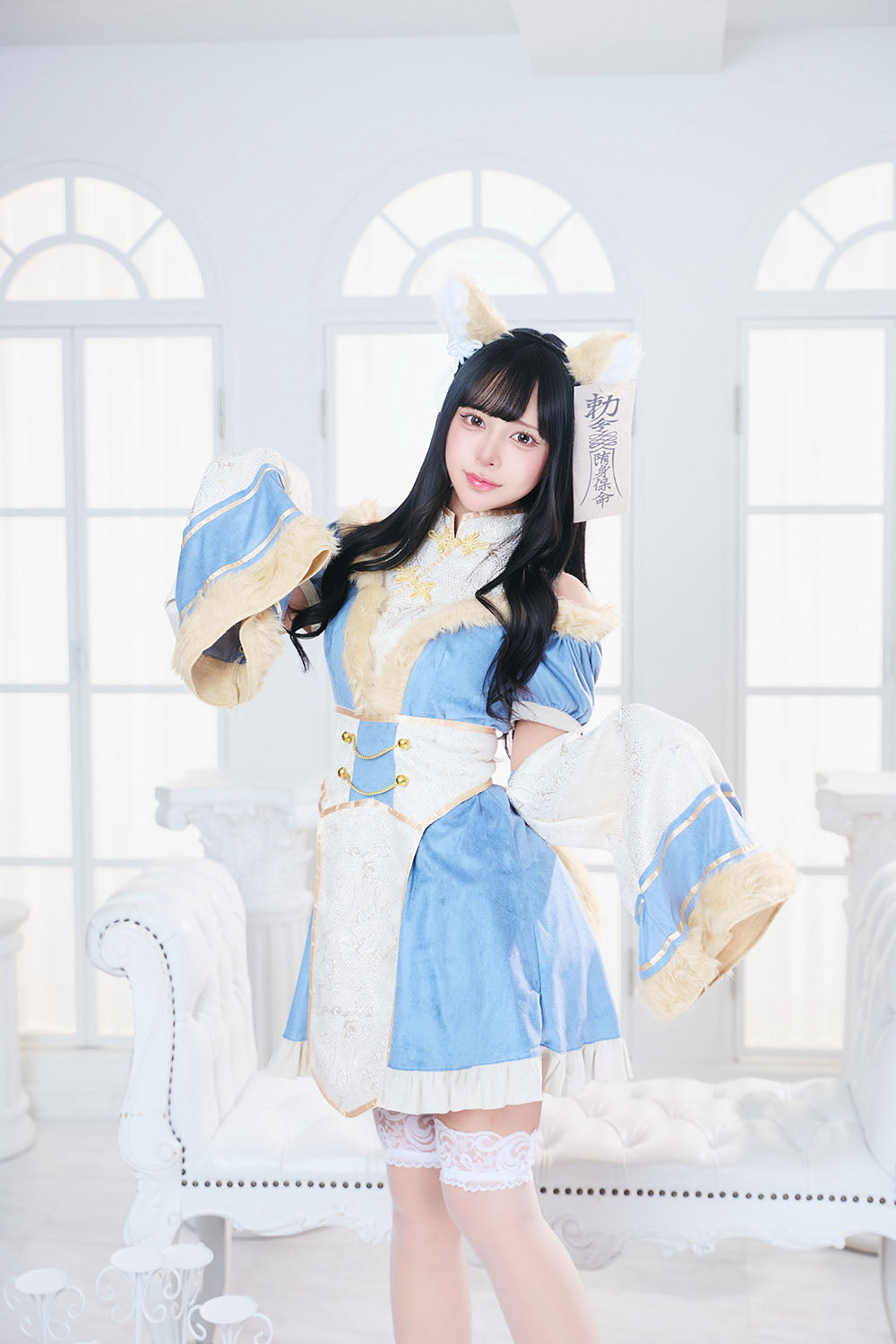 コスプレ ハロウィン 狐 キョンシー ダスティコンフィ キツネキョンシー レディース フリーサイズ ブルー/ピンク【クリアストーン】♡