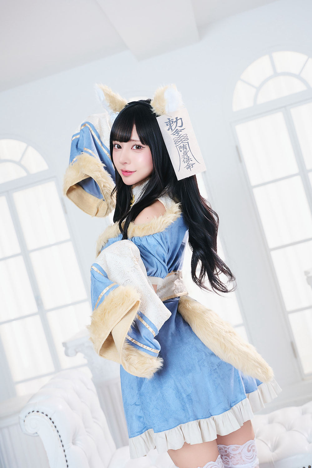 コスプレ ハロウィン 狐 キョンシー ダスティコンフィ キツネキョンシー レディース フリーサイズ ブルー/ピンク【クリアストーン】♡