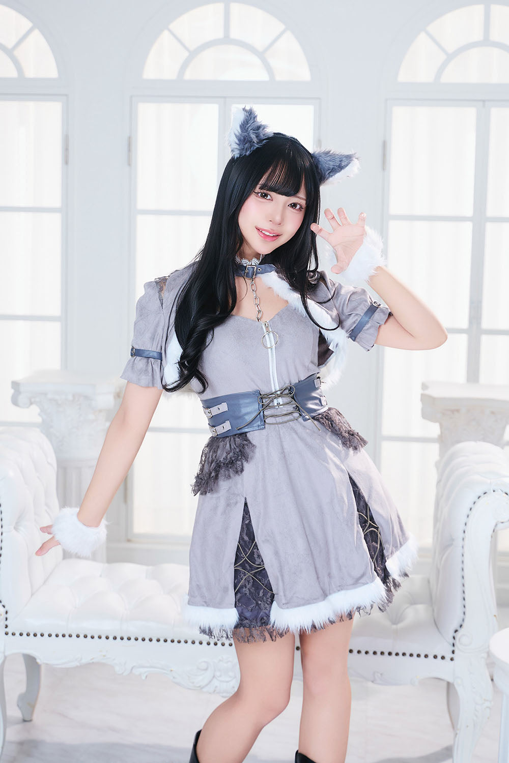 コスプレ ハロウィン 狼 ダスティコンフィ ウルフ レディース フリーサイズ グレー【クリアストーン】♡