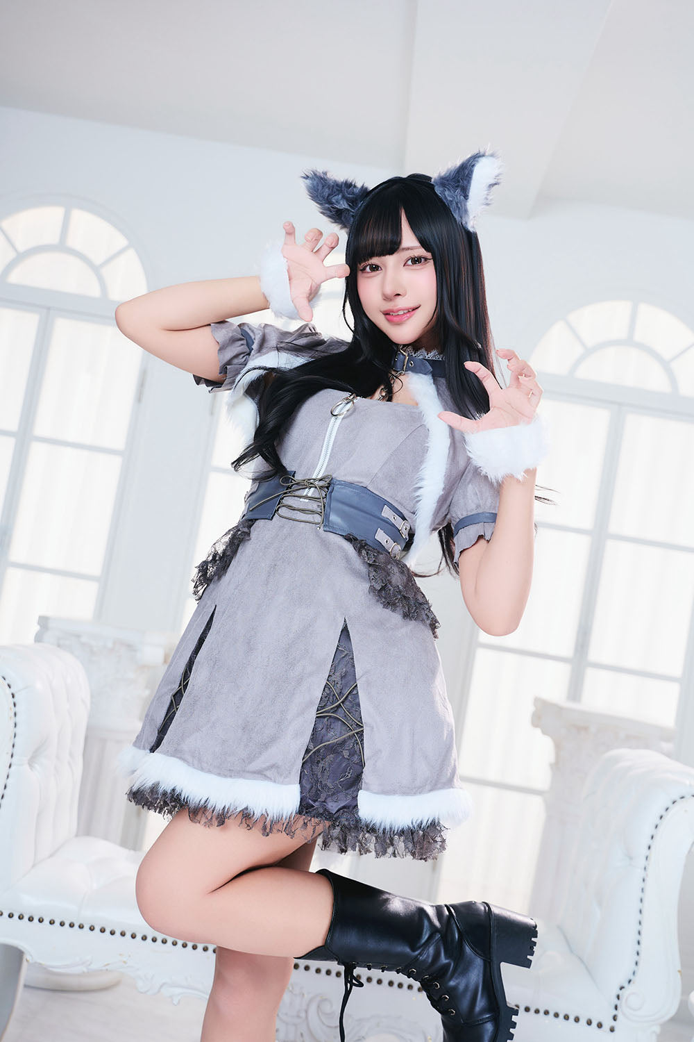 コスプレ ハロウィン 狼 ダスティコンフィ ウルフ レディース フリーサイズ グレー【クリアストーン】♡