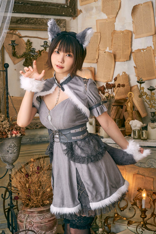 《えなこちゃん着用》コスプレ ハロウィン 狼 ダスティコンフィ ウルフ レディース フリーサイズ グレー【クリアストーン】