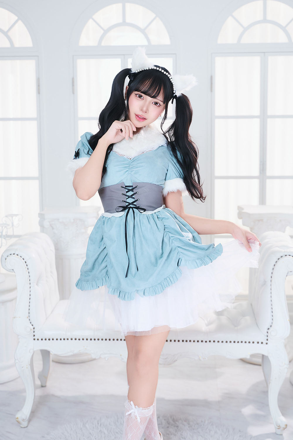 コスプレ ハロウィン アニマル ねこ ダスティコンフィ キティ レディース フリーサイズ ブルー【クリアストーン】