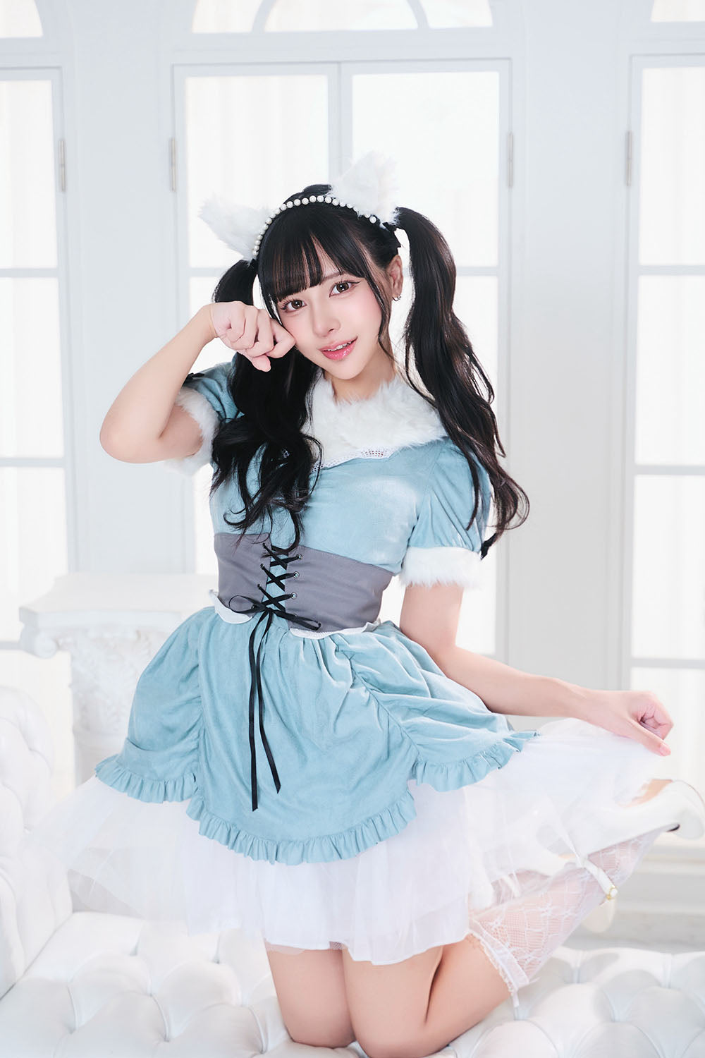 コスプレ ハロウィン アニマル ねこ ダスティコンフィ キティ レディース フリーサイズ ブルー【クリアストーン】