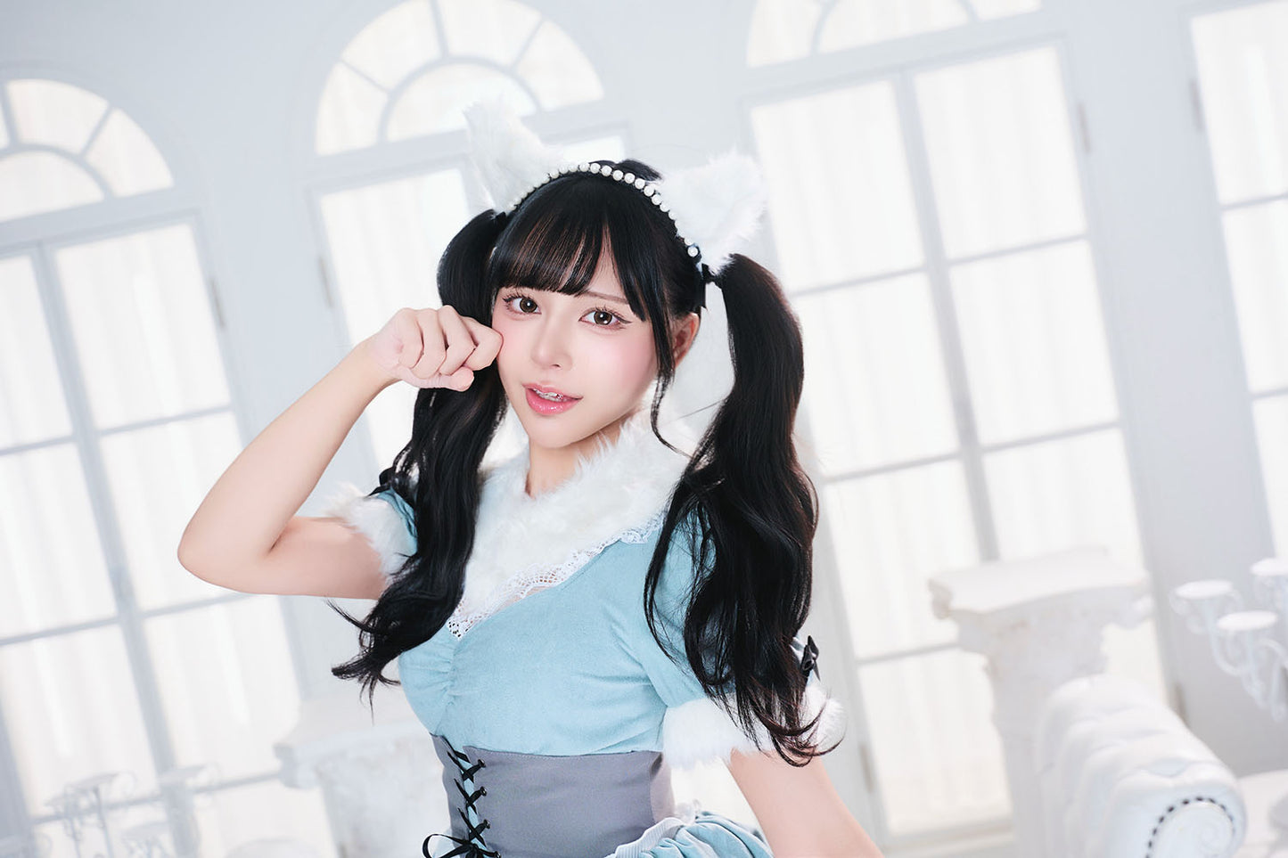 コスプレ ハロウィン アニマル ねこ ダスティコンフィ キティ レディース フリーサイズ ブルー【クリアストーン】