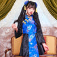 コスプレ ジュニア こども チャイナ COSCHU! チャイニーチャイナ 140～150cm ブラック レッド/ブルー【クリアストーン】
