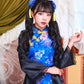 コスプレ ジュニア こども チャイナ COSCHU! チャイニーチャイナ 140～150cm ブラック レッド/ブルー【クリアストーン】