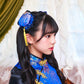 コスプレ ジュニア こども チャイナ COSCHU! チャイニーチャイナ 140～150cm ブラック レッド/ブルー【クリアストーン】
