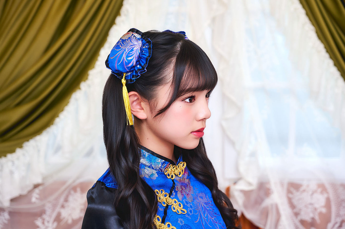 コスプレ ジュニア こども チャイナ COSCHU! チャイニーチャイナ 140～150cm ブラック レッド/ブルー【クリアストーン】