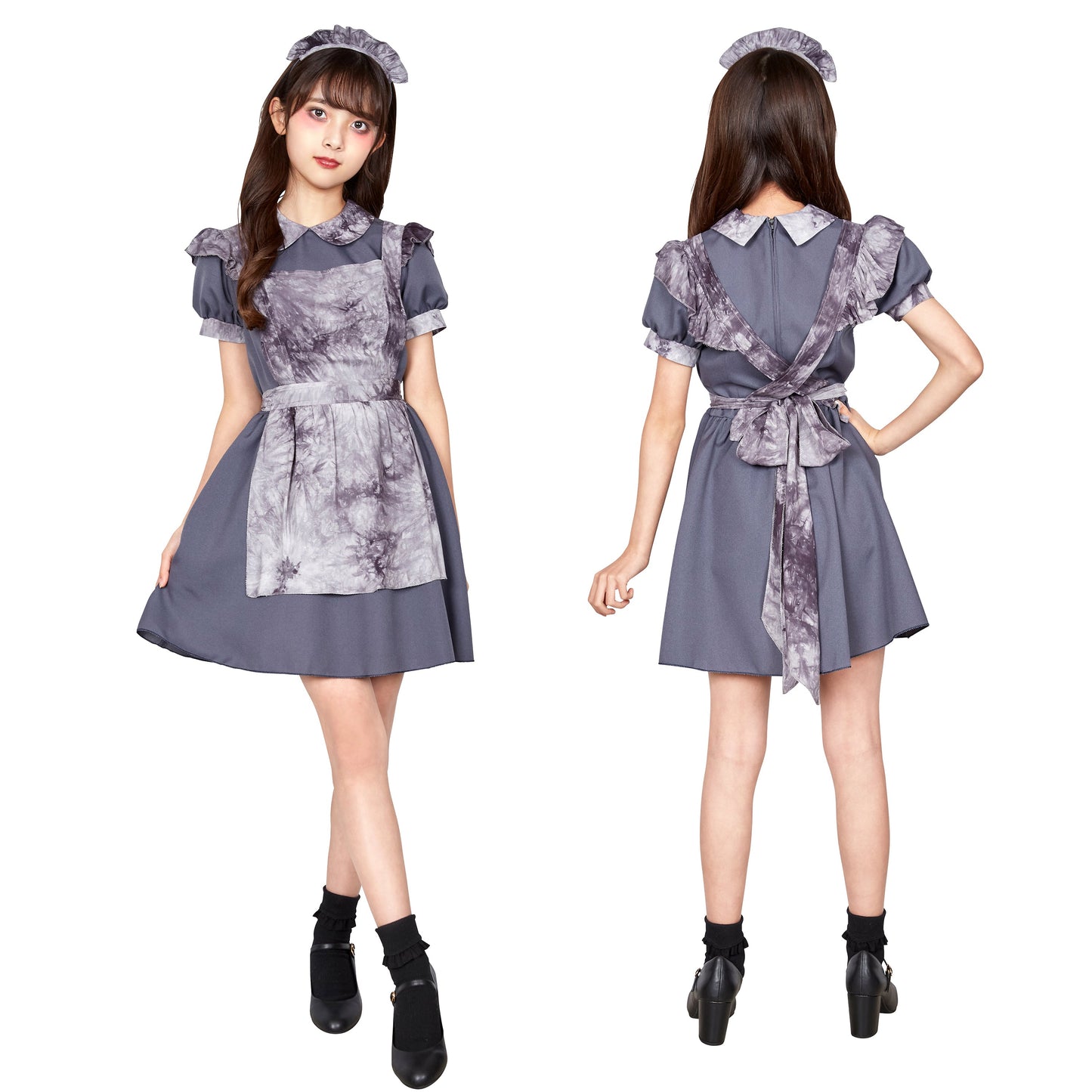 コスプレ ジュニア こども メイド服 COSCHU! ゴシックミニメイド 140～150cm グレー【クリアストーン】