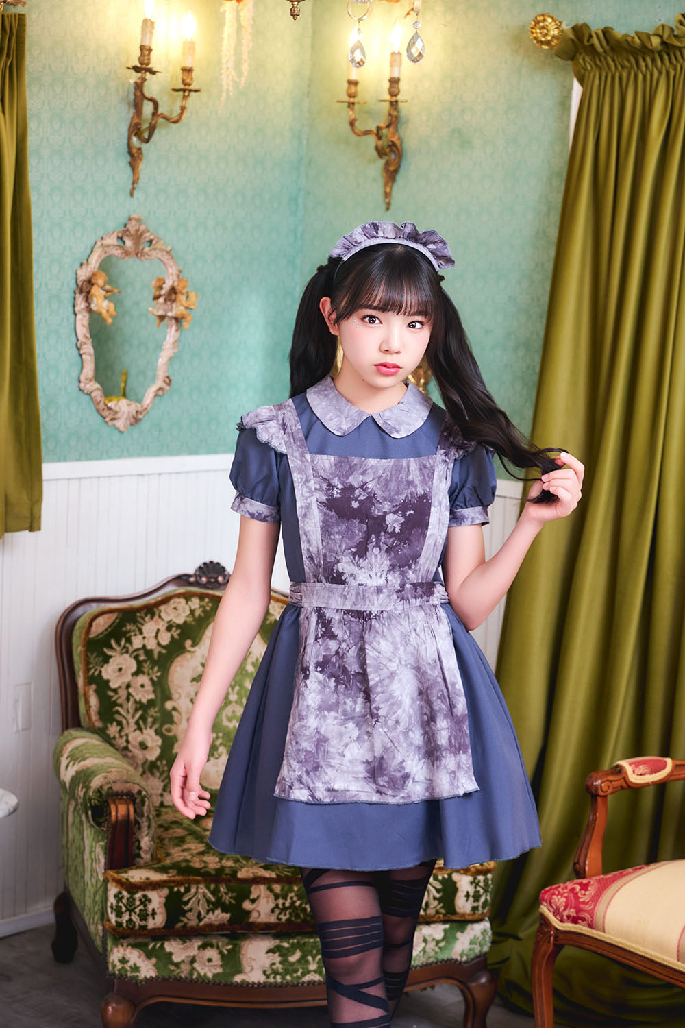 コスプレ ジュニア こども メイド服 COSCHU! ゴシックミニメイド 140～150cm グレー【クリアストーン】