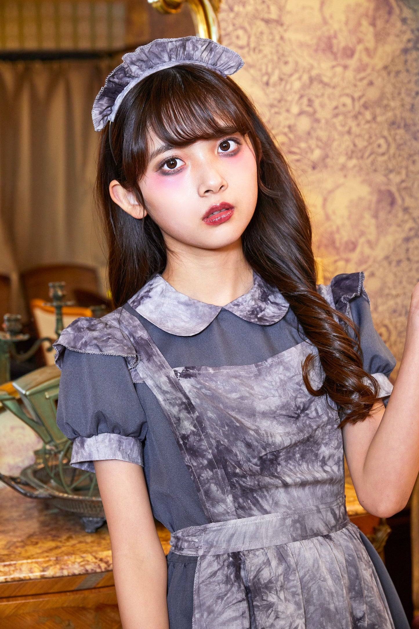 コスプレ ジュニア こども メイド服 COSCHU! ゴシックミニメイド 140～150cm グレー【クリアストーン】