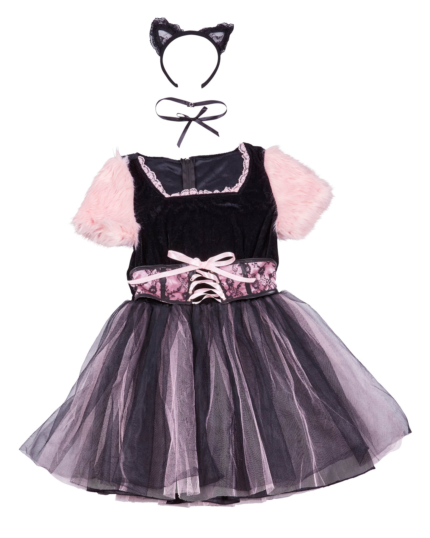 コスプレ ジュニア こども アニマル 黒猫 COSCHU! ストロベリーキャット 140～150cm ピンク【クリアストーン】