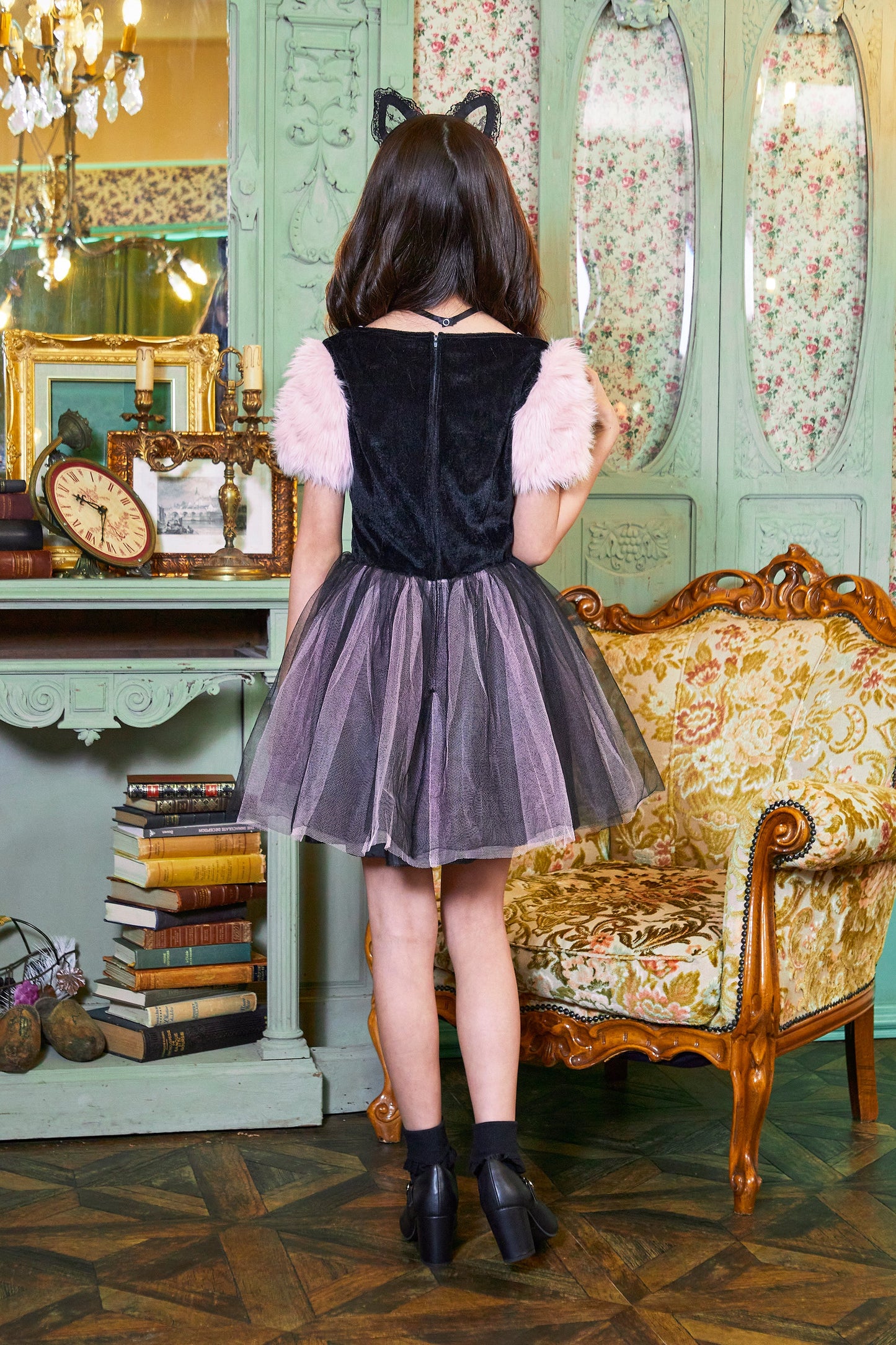 コスプレ ジュニア こども アニマル 黒猫 COSCHU! ストロベリーキャット 140～150cm ピンク【クリアストーン】