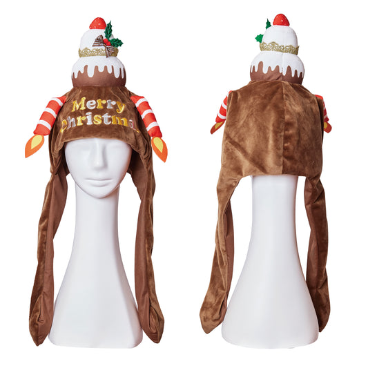 [New] コスプレ クリスマス 小物 帽子 パタパタハット クリスマスケーキ メリークリスマス ホワイト/チョコ ユニセックス フリーサイズ【クリアストーン】