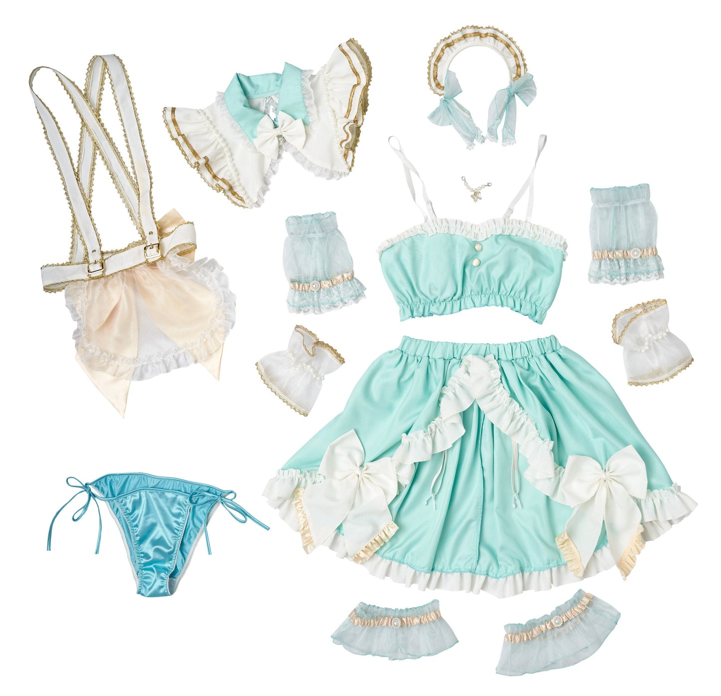 《えなこちゃん監修》 コスプレ メイド服 20周年 アニバーサリーメイド セパレート レディース フリーサイズ ミントグリーン【クリアストーン】