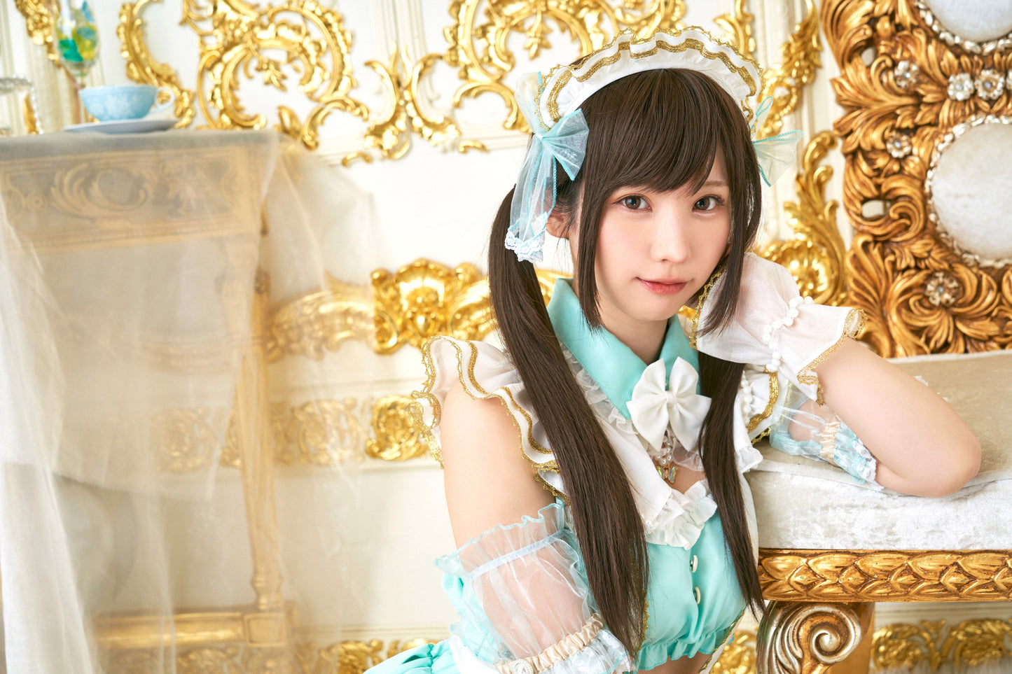 《えなこちゃん監修》 コスプレ メイド服 20周年 アニバーサリーメイド セパレート レディース フリーサイズ ミントグリーン【クリアストーン】