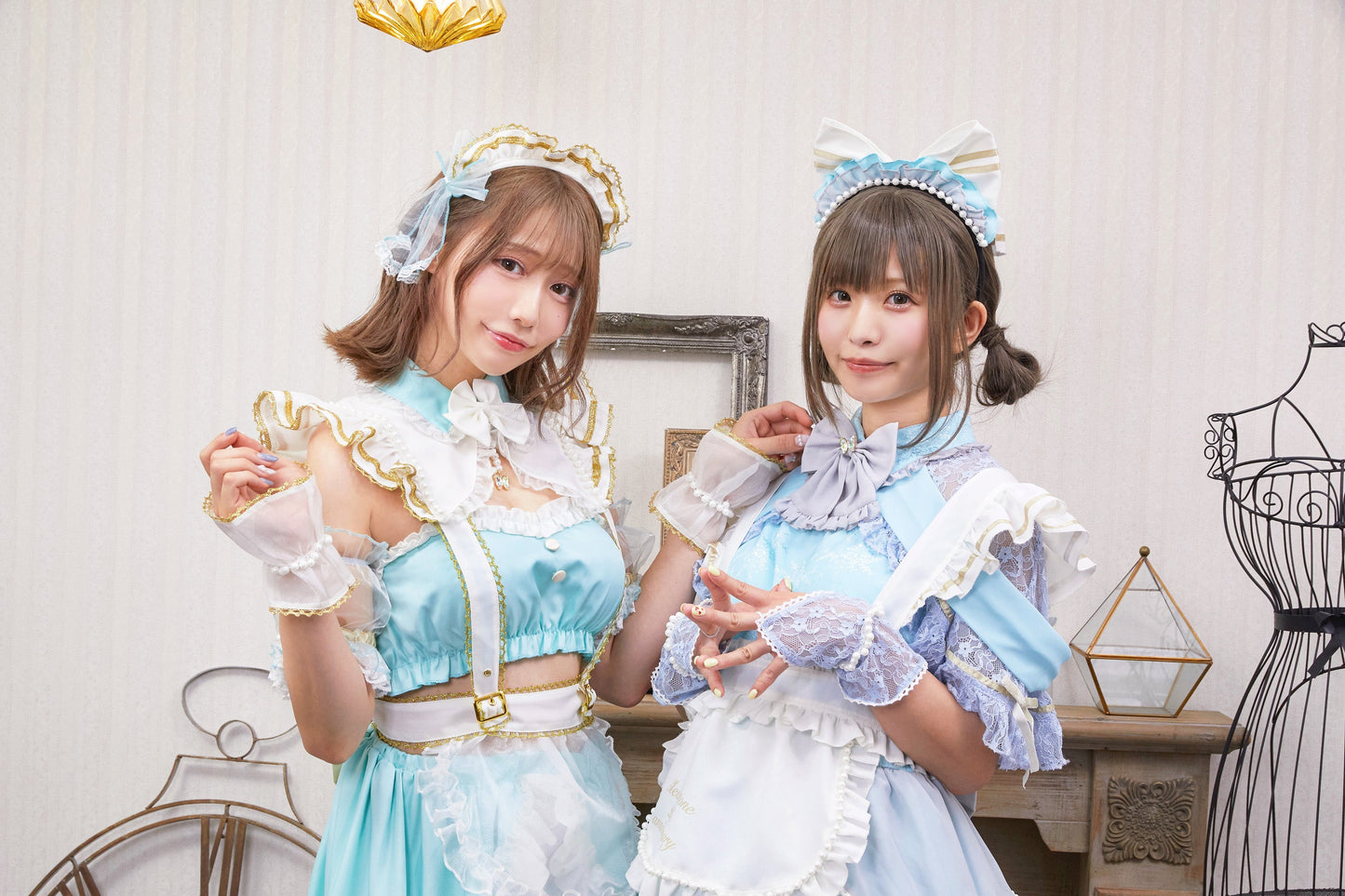 《えなこちゃん監修》 コスプレ メイド服 20周年 アニバーサリーメイド セパレート レディース フリーサイズ ミントグリーン【クリアストーン】