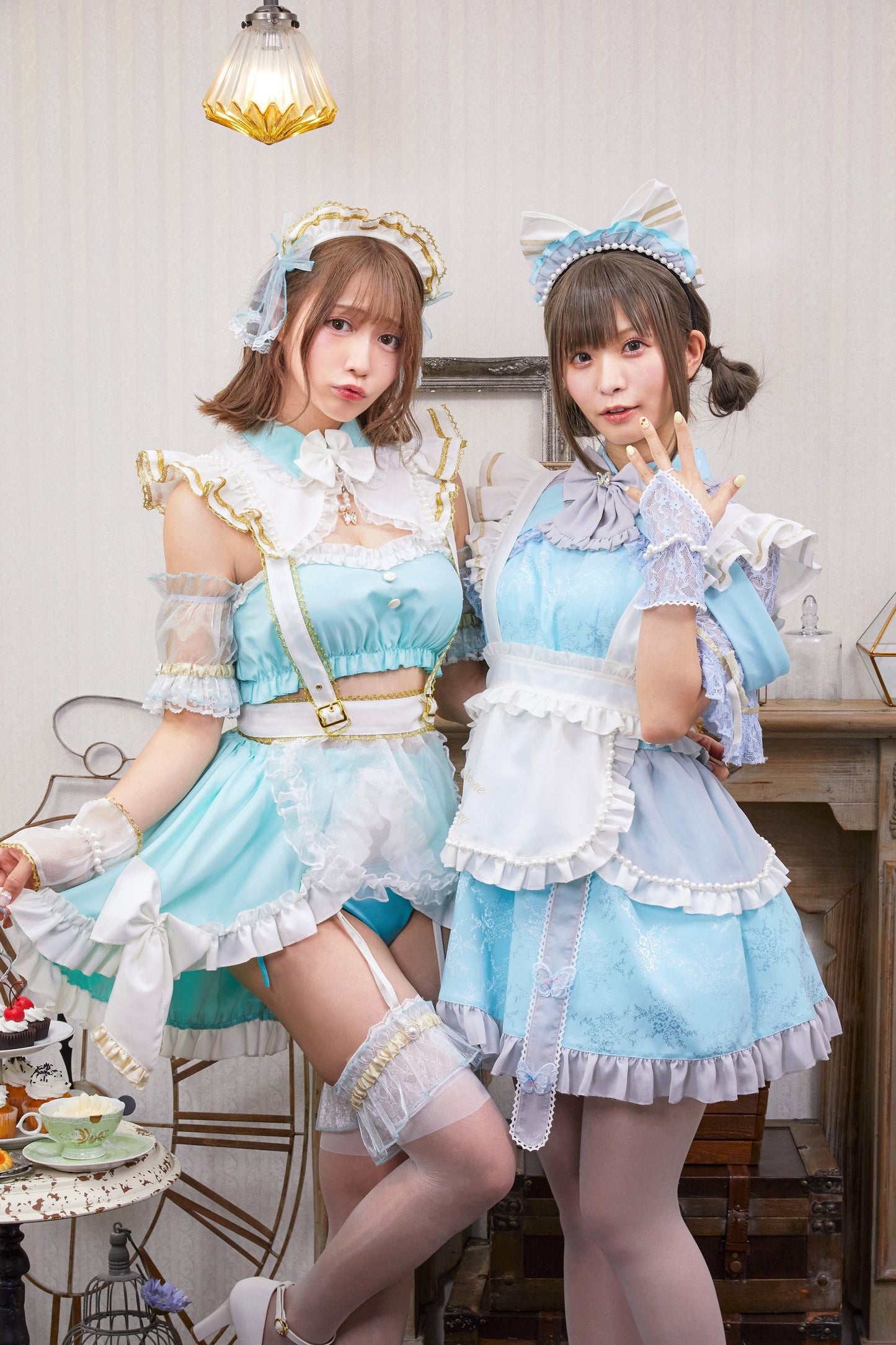 《えなこちゃん監修》 コスプレ メイド服 20周年 アニバーサリーメイド セパレート レディース フリーサイズ ミントグリーン【クリアストーン】