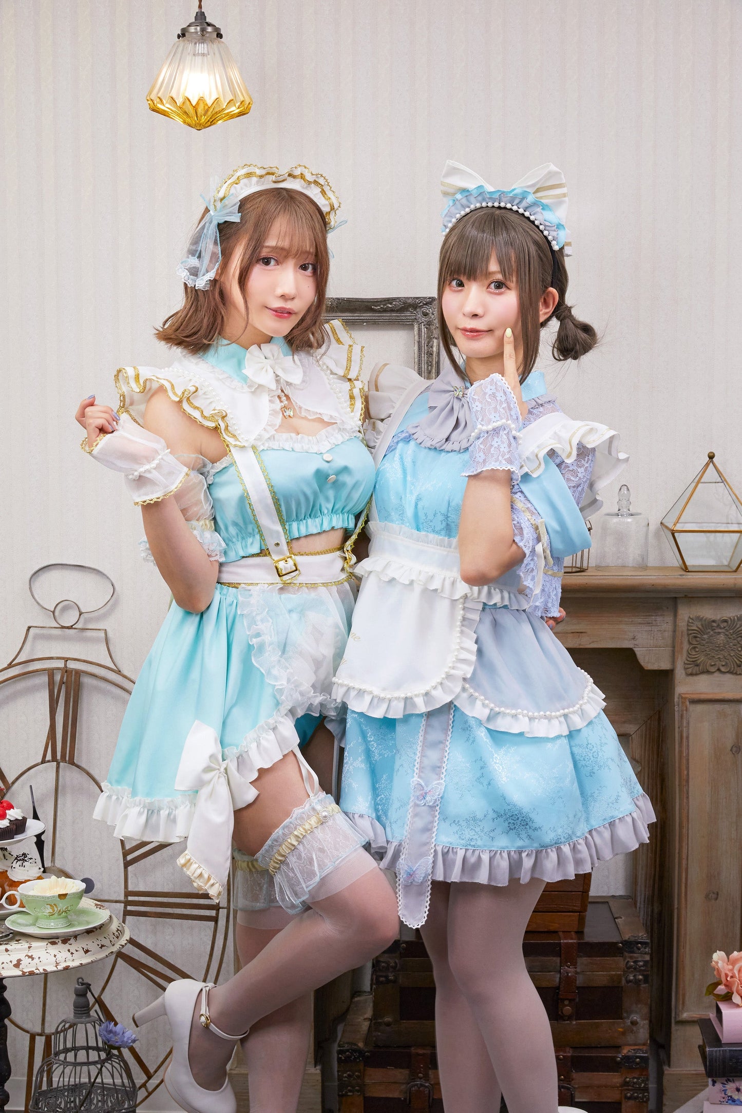 《えなこちゃん監修》 コスプレ メイド服 20周年 アニバーサリーメイド セパレート レディース フリーサイズ ミントグリーン【クリアストーン】