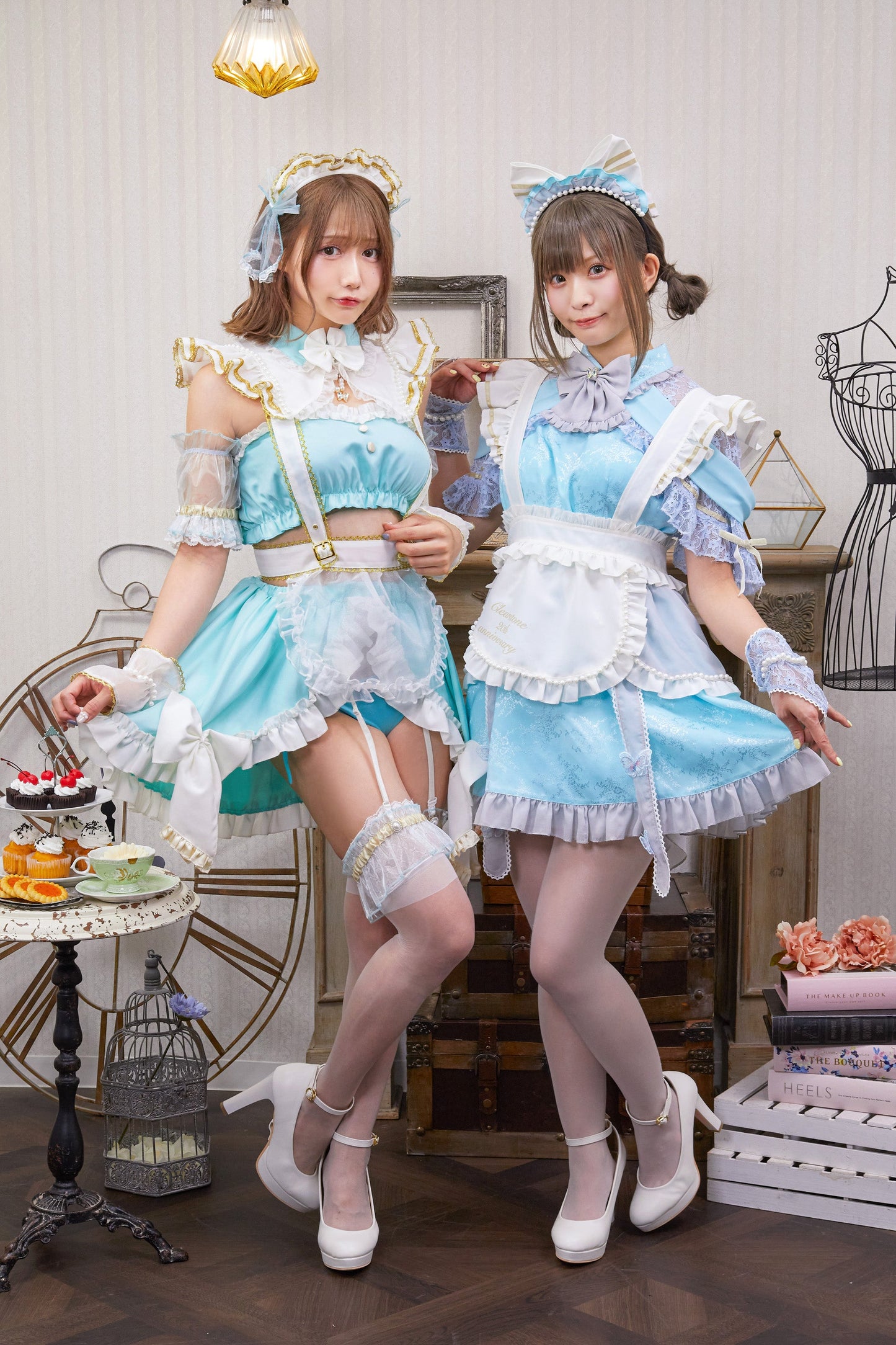 《えなこちゃん監修》 コスプレ メイド服 20周年 アニバーサリーメイド セパレート レディース フリーサイズ ミントグリーン【クリアストーン】